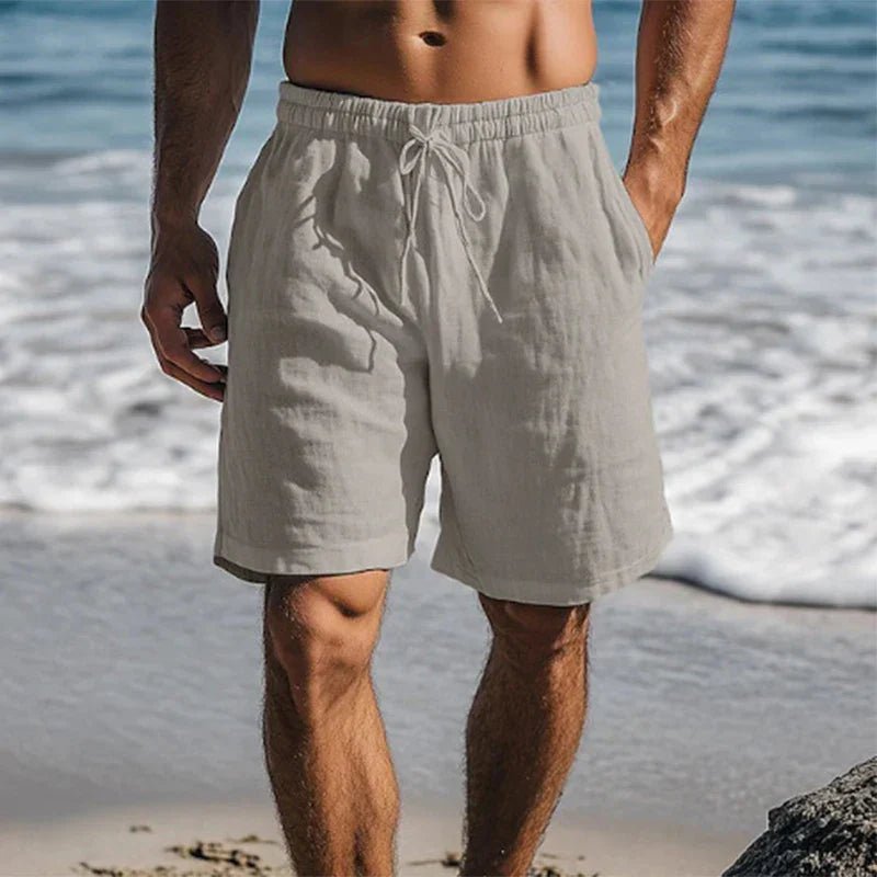 Men's Linen Quick-Dry Drawstring Swim Shorts - Grey