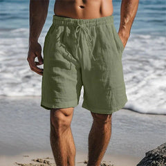 Men's Linen Quick-Dry Drawstring Swim Shorts - Dark Green