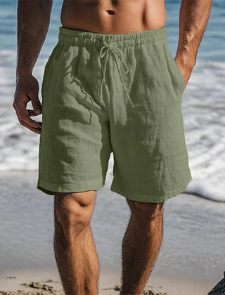 Men's Linen Quick-Dry Drawstring Swim Shorts - Dark Green