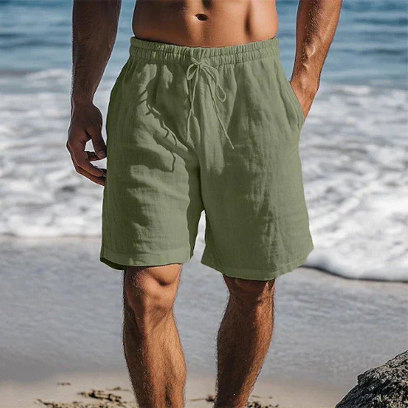Men's Linen Quick-Dry Drawstring Swim Shorts - Dark Green