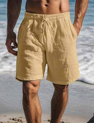 Men's Linen Quick-Dry Drawstring Swim Shorts - Khaki