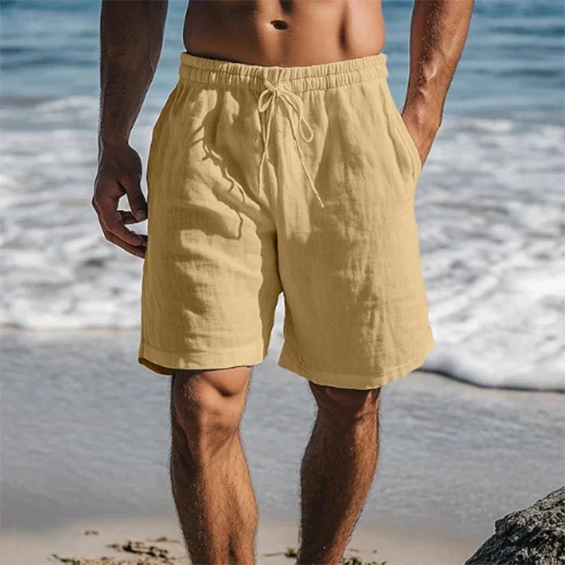 Men's Linen Quick-Dry Drawstring Swim Shorts - Khaki