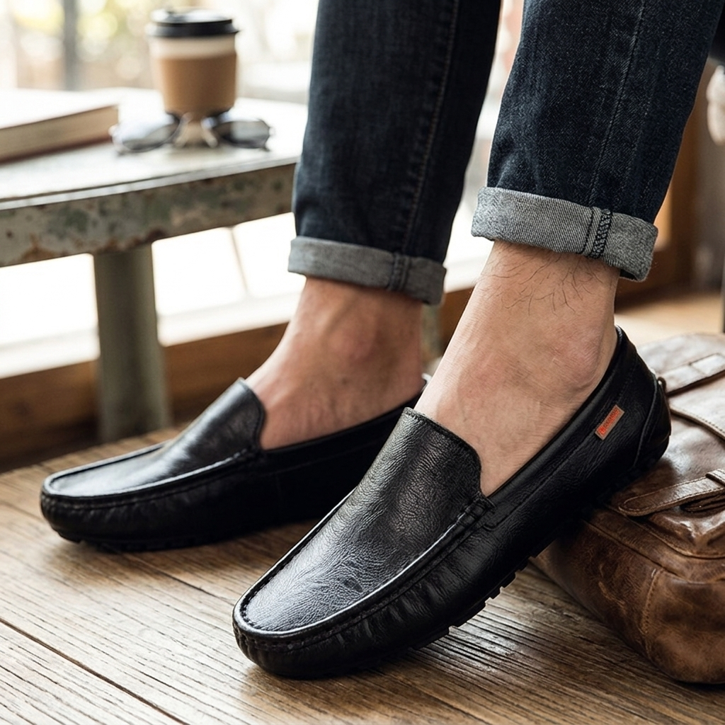Black Loafer For Men | Slip-On Leather Moccasin Sole