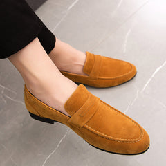 Penny Loafers With Penny For Men | Rounded Toe Slip On Suede