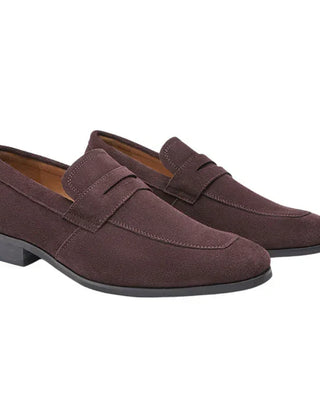 Penny Loafers With Penny For Men | Rounded Toe Slip On Suede