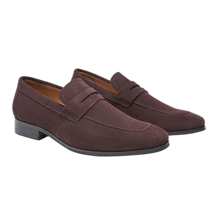 Penny Loafers With Penny For Men | Rounded Toe Slip On Suede