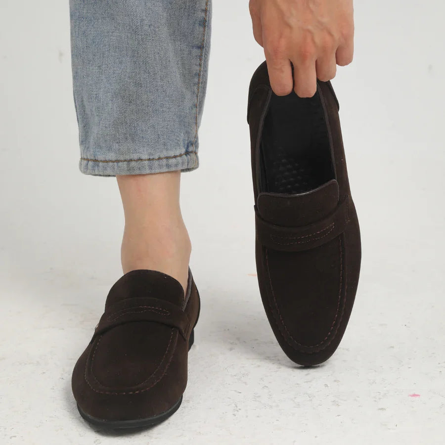 Penny Loafers With Penny For Men | Rounded Toe Slip On Suede