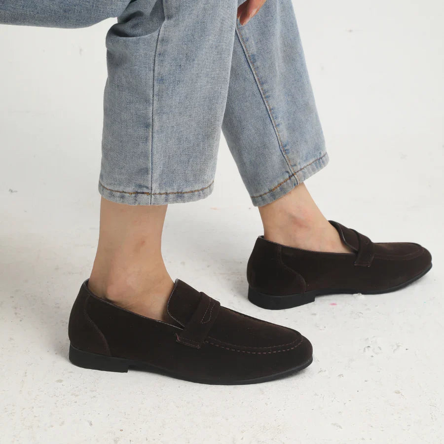 Penny Loafers With Penny For Men | Rounded Toe Slip On Suede