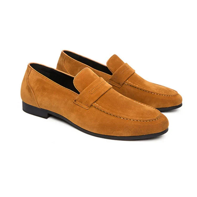 Penny Loafers With Penny For Men | Rounded Toe Slip On Suede