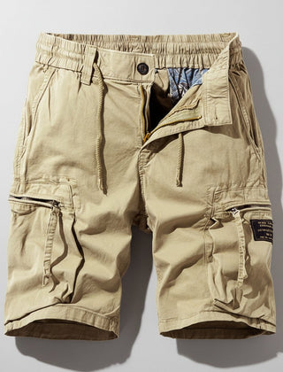 Men's Multi-Pocket Elastic-Waist Combat Cargo Shorts - Khaki
