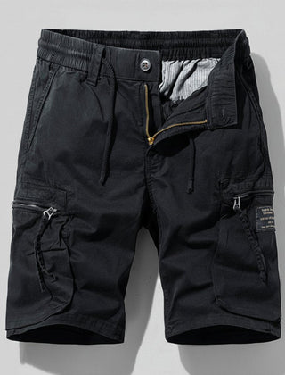 Men's Multi-Pocket Elastic-Waist Combat Cargo Shorts - Black
