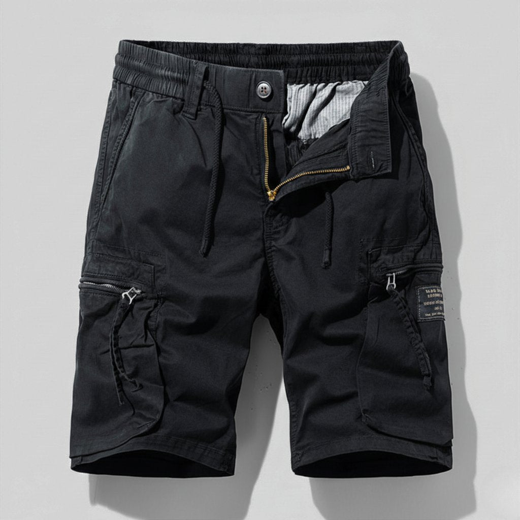 Men's Multi-Pocket Elastic-Waist Combat Cargo Shorts - Black