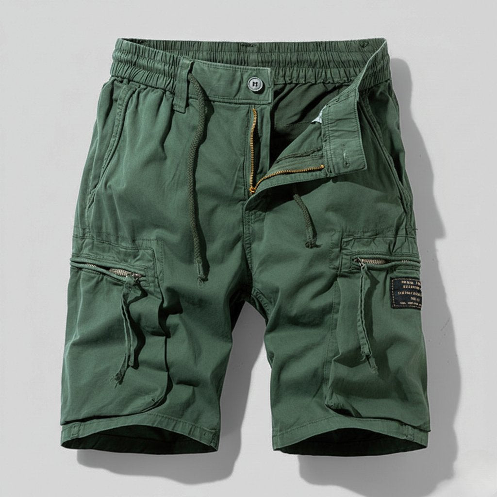 Men's Multi-Pocket Elastic-Waist Combat Cargo Shorts - Army Green