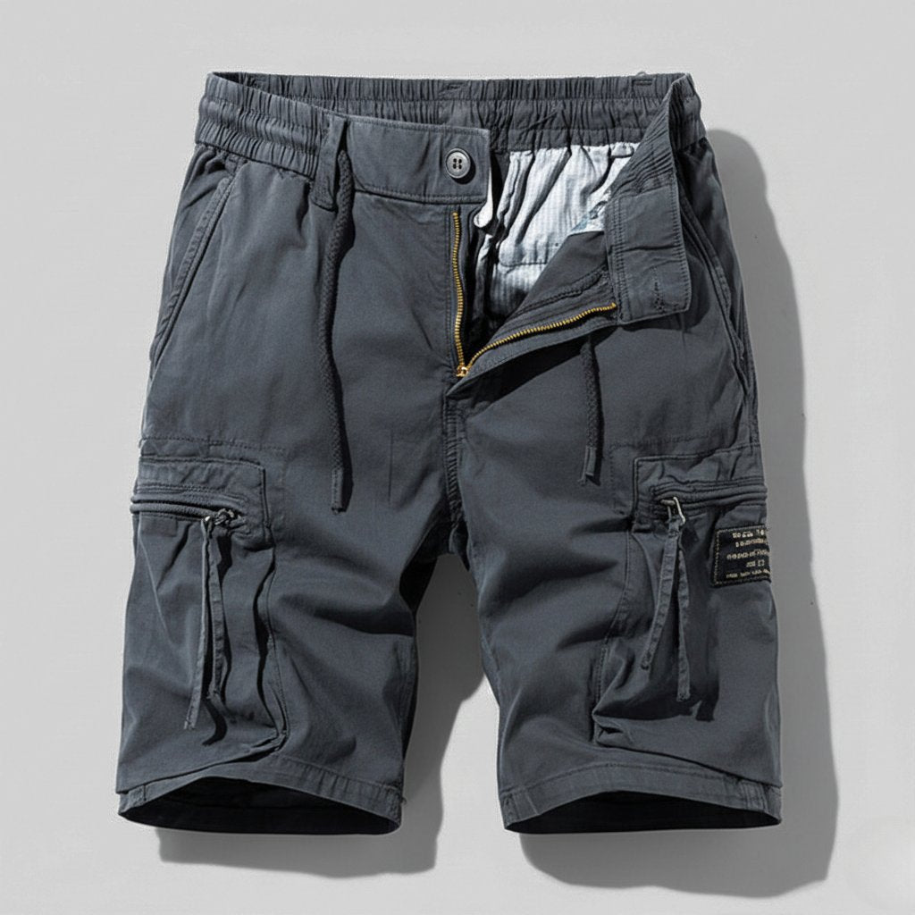 Men's Multi-Pocket Elastic-Waist Combat Cargo Shorts - Gray