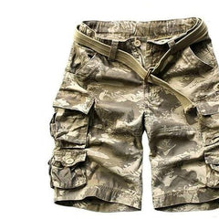 Men's Relaxed-Fit Multi-Pocket Camouflage Cargo Shorts - Khaki Camo