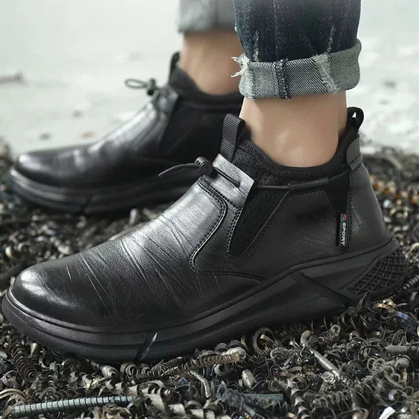 Black Shoes For Men | Toggle Lace Slip-On Work Safety Toe