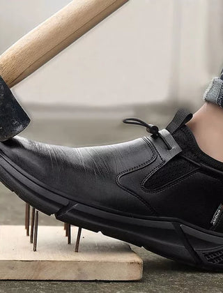 Black Shoes For Men | Toggle Lace Slip-On Work Safety Toe