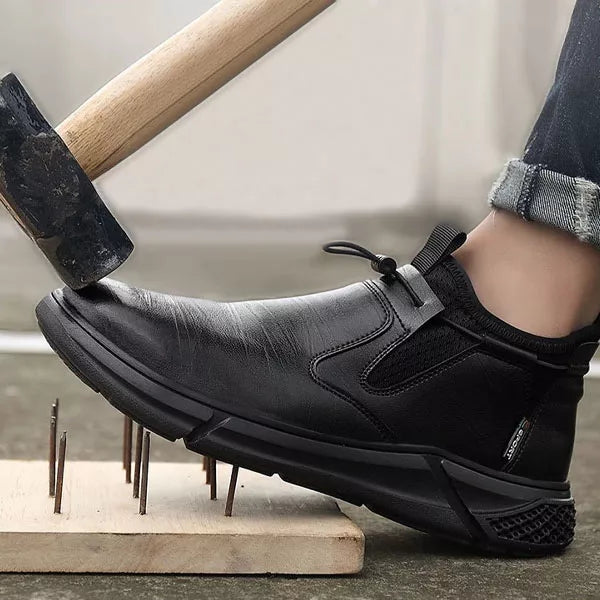 Black Shoes For Men | Toggle Lace Slip-On Work Safety Toe
