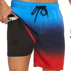 Men's Beach Shorts | Tropical Print Drawstring Pocket