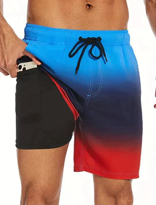 Men's Long Surf Shorts | Tropical Print Quick Dry Drawstring