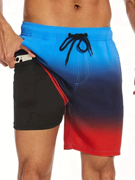 Men's Long Surf Shorts | Tropical Print Quick Dry Drawstring