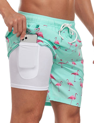 Men's Long Surf Shorts | Tropical Print Quick Dry Drawstring