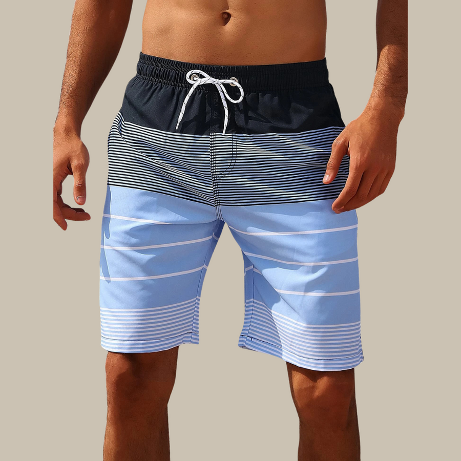 Men's Board Shorts | Striped Drawstring Mid-Thigh