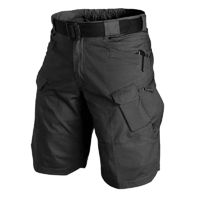 Men's Black Short Cargo Pants | Ripstop Nylon Relaxed Fit Multiple Pockets