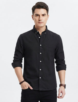 Men's Black Shirt | Slim Fit Button Collar Long Sleeve