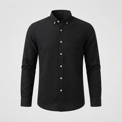 Men's Black Shirt | Slim Fit Button Collar Long Sleeve