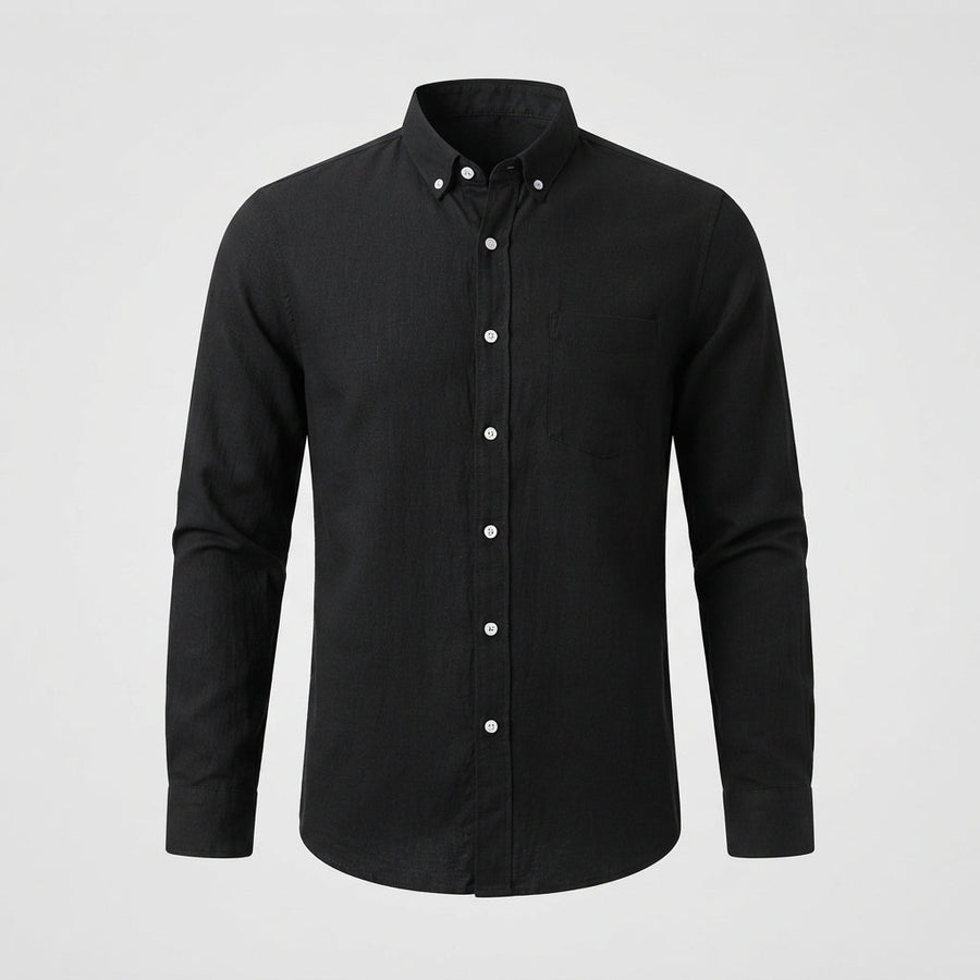 Men's Black Shirt | Slim Fit Button Collar Long Sleeve