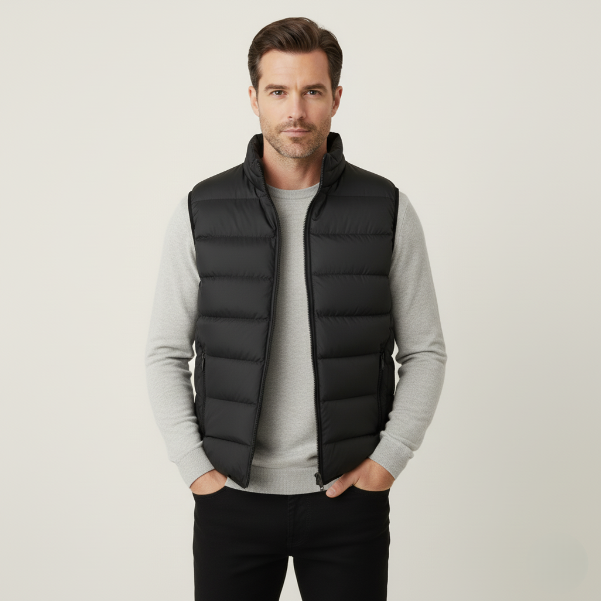 Men's No Sleeve Shirt | Stand Collar Quilted Puffer