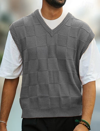 Men's Sweater Vest | V-Neck Knit Textured Regular Fit
