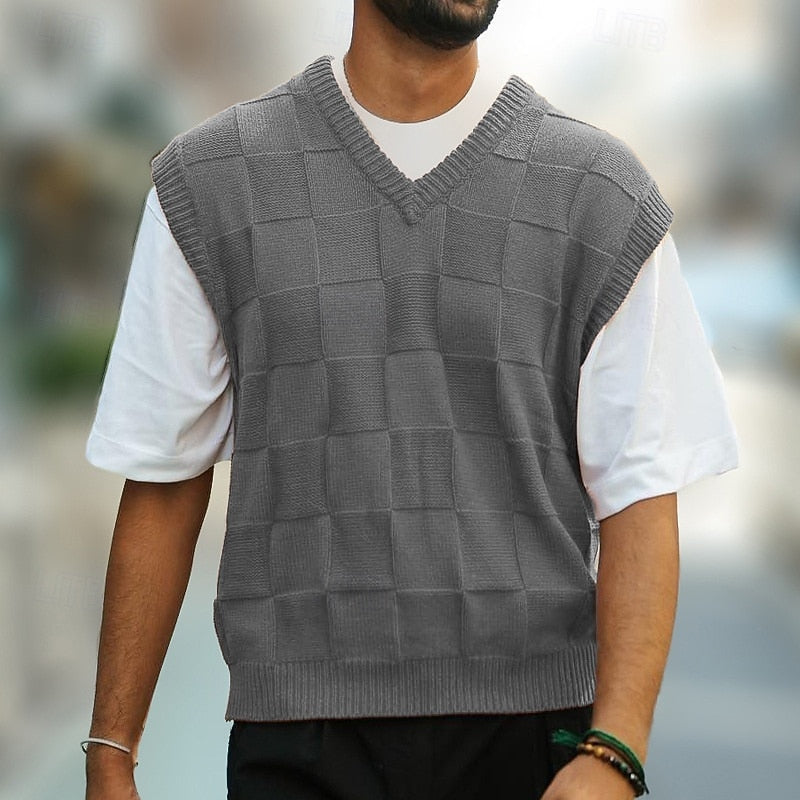Men's Sweater Vest | V-Neck Knit Textured Regular Fit
