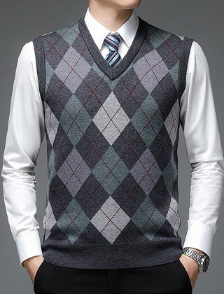 Men's Sweater Vest | V-Neck Argyle Knit Sleeveless