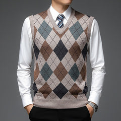 Men's Sweater Vest | V-Neck Argyle Knit Sleeveless