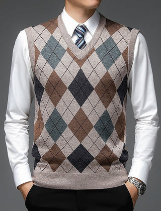 Men's Sweater Vest | V-Neck Argyle Knit Sleeveless