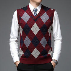 Men's Sweater Vest | V-Neck Argyle Knit Sleeveless
