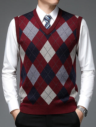 Men's Sweater Vest | V-Neck Argyle Knit Sleeveless