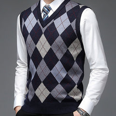 Men's Sweater Vest | V-Neck Argyle Knit Sleeveless
