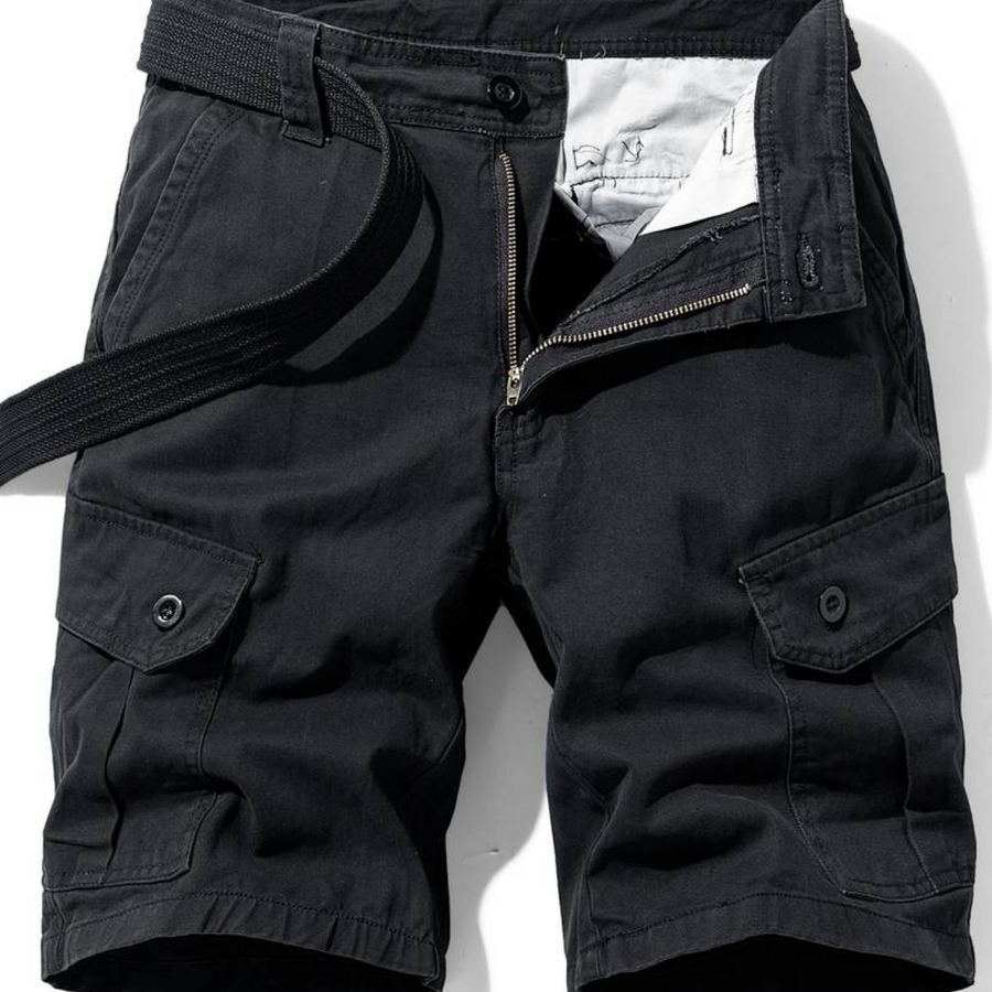 Men's Black Short Cargo Pants | Relaxed Fit Cargo Shorts Multi-Pocket Denim