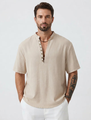 Men's Henley | Short Sleeve Button Closure Linen