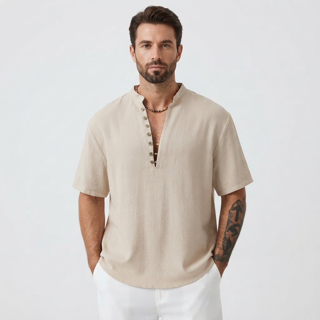 Men's Henley | Short Sleeve Button Closure Linen