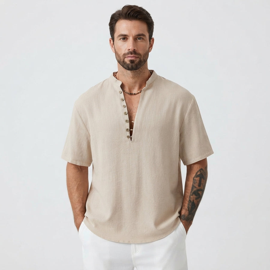 Men's Henley | Short Sleeve Button Closure Linen