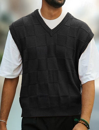 Men's Sweater Vest | V-Neck Knit Textured Regular Fit