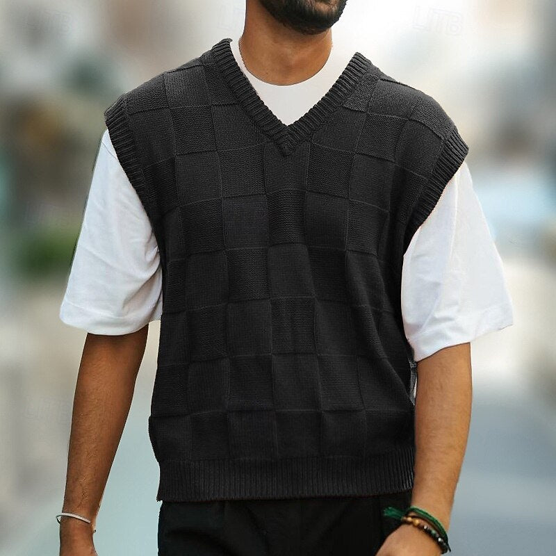 Men's Sweater Vest | V-Neck Knit Textured Regular Fit