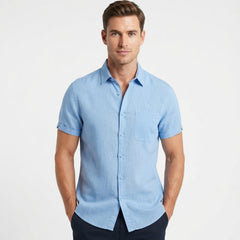Men's Linen Shirt | Short Sleeve Collar Button Closure