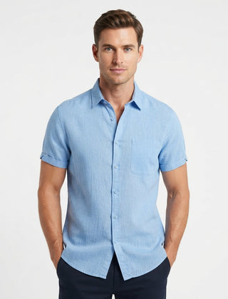Men's Linen Shirt | Short Sleeve Collar Button Closure