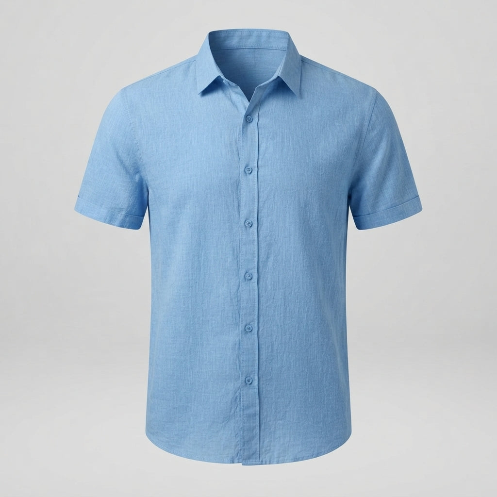 Men's Linen Shirt | Short Sleeve Collar Button Closure