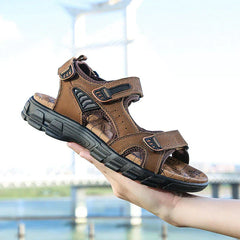 Men's Sandals | Open Toe Velcro Strap Leather